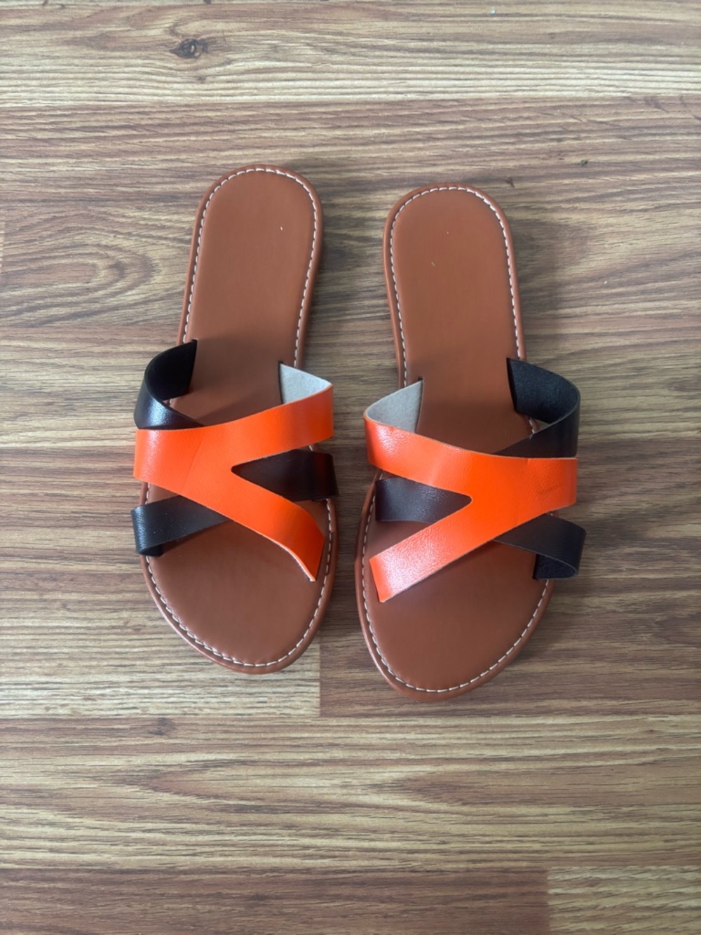 Women’s Two-Tone Orange & Brown Slide Sandals